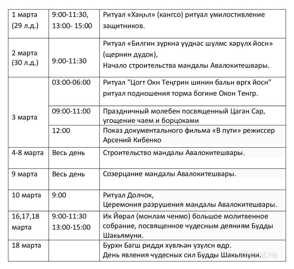 Program of events dedicated to the Tsagan Sar holiday