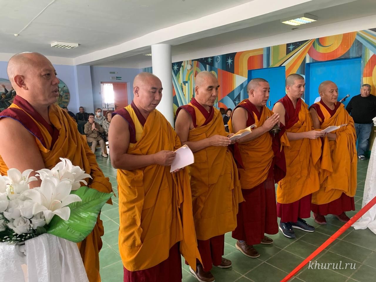 Construction of the Yamantaka sand mandala completed in the village of Yashkul