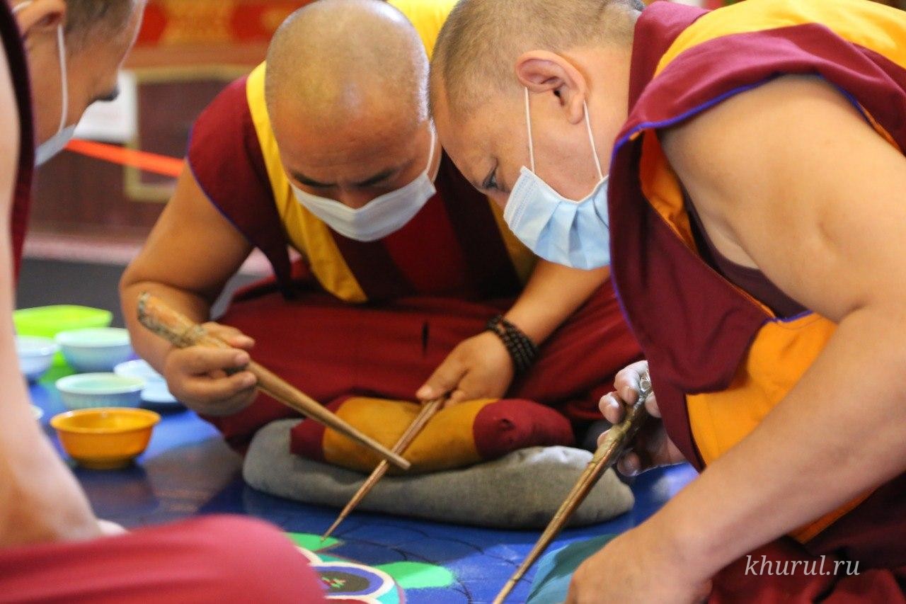 Construction of the sand mandala in Elista continues