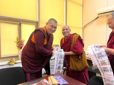The monastic Sangha congratulated Geshe Yonten on being awarded the high title