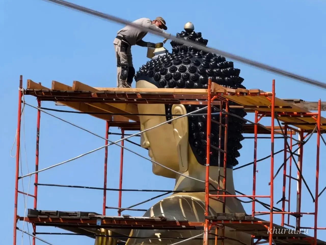 Statue of Buddha Maitreya in Lagan Undergoing Renovation