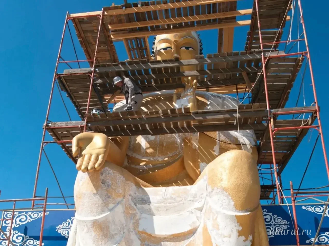 Statue of Buddha Maitreya in Lagan Undergoing Renovation