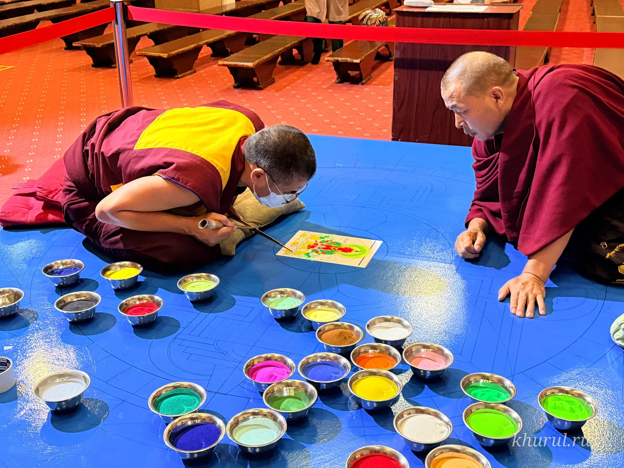 Delegation of Monks from India Begins Creating a Sand Mandala